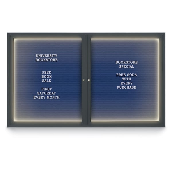 United Visual Products Indoor Enclosed Combo Board, 42"x32", Black Frame/Blue & Amethyst UVCB4232B-BLUE-AMETHY - main